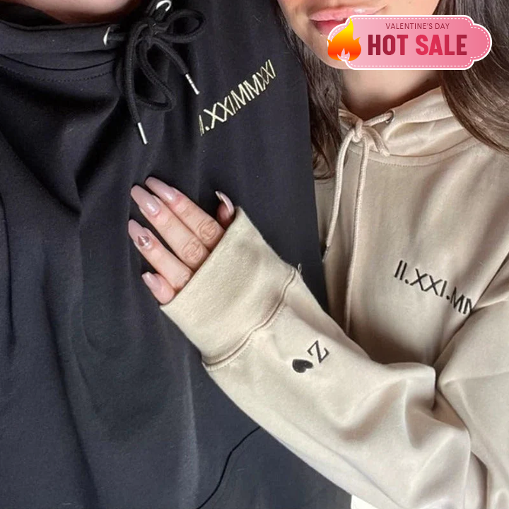 Sweat-shirt pour couple avec date et chiffres romains brodéssur mesure
