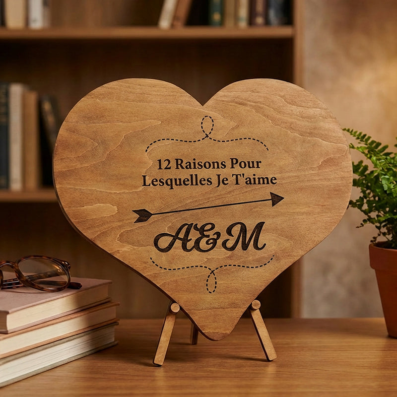 12 raisons pour lesquelles je t'aime - Puzzle en bois unique - Cadeau de Saint-Valentin pour lui/elle
