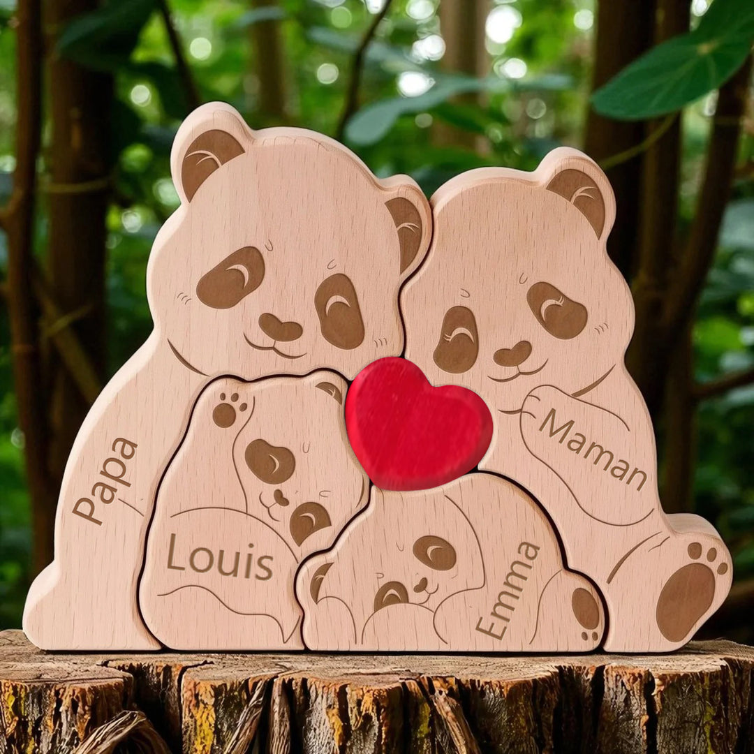 Puzzle personnalisé en bois Famille de pandas– Décoration et cadeau personnalisés2025