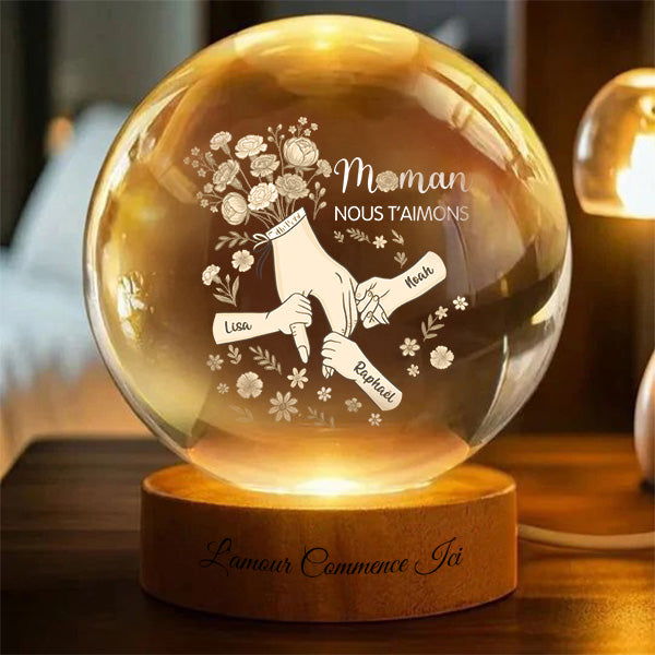 Veilleuse boule de cristal « L'amour vient d'ici » - Décoration pour la fête des mères