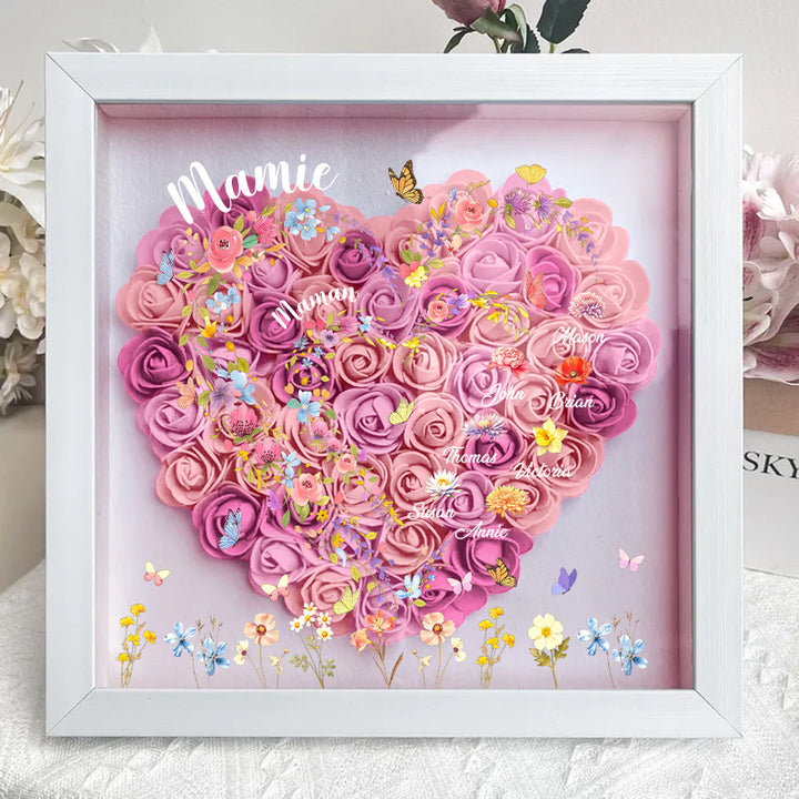 Boîte à ombres florale en forme de cœur-D'abord maman, maintenant grand-mère