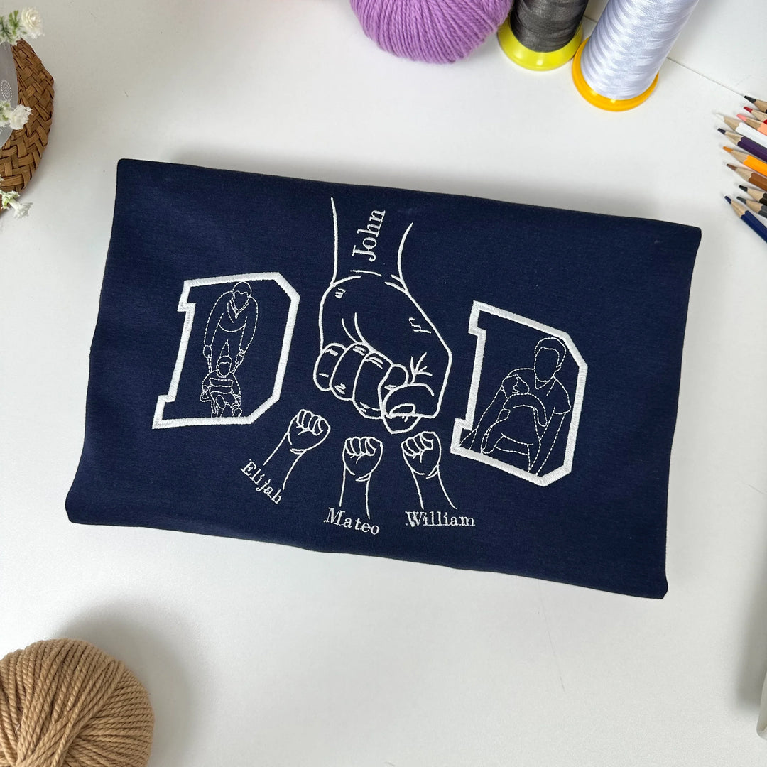 T-shirts et sweats personnalisés brodés avec des motifs de poings en silhouette – le cadeau parfait pour papa