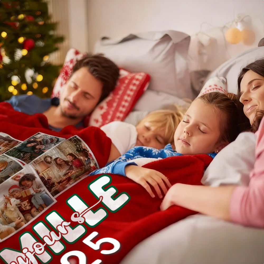 Couverture douce et personnalisée avec collage de photos d'arbre de Noël et 9 photos