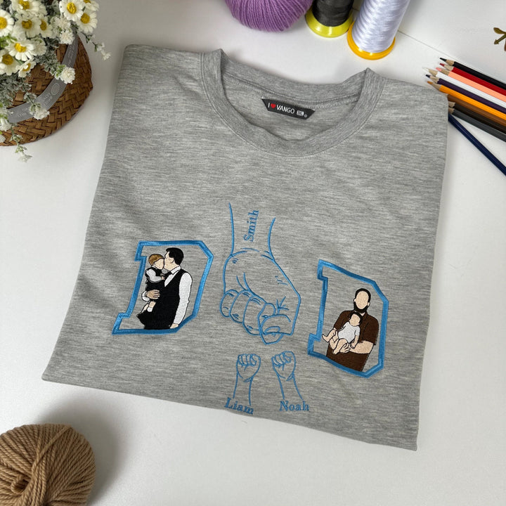 Photos brodées en couleur sur T-shirts et sweats – le cadeau idéal pour Papa