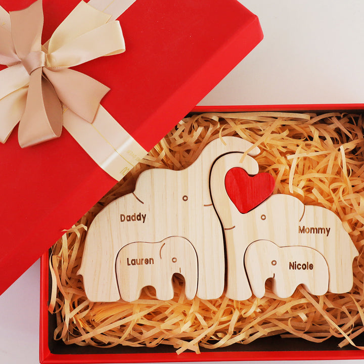2-10 Prénoms🐘Puzzle famille éléphants en bois