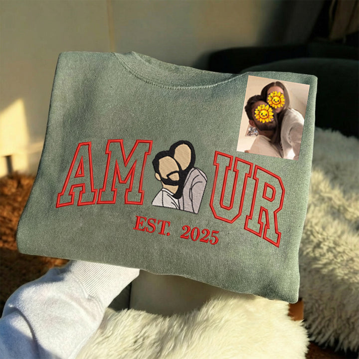 Sweat-shirt personnalisé avec portrait brodé photo AMOUR