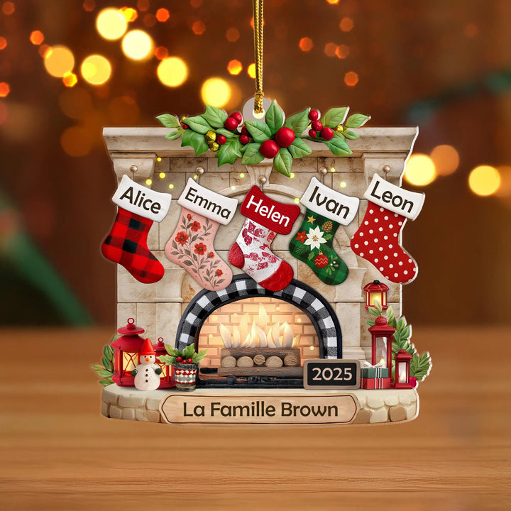 Bas de Noël personnalisés en acrylique avec noms de famille