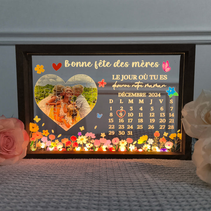 LE JOUR OÙ TU ES devenue maman-Boîte lumineuse personnalisée pour maman