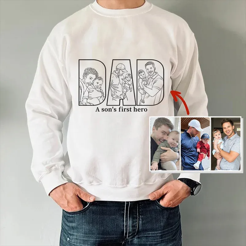 Cadeau personnalisé pour la fête des pères – Sweat-shirt avec silhouette imprimée pour papa, grand-père ou figure paternelle