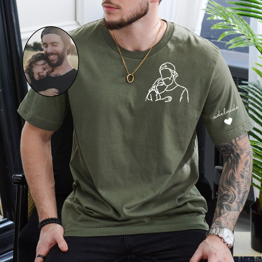Broderie Chemise Personnalisée pour Papa avec Portrait Contour