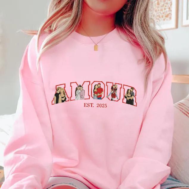 Sweat-shirt AMOUR portrait brodé Cadeau couple