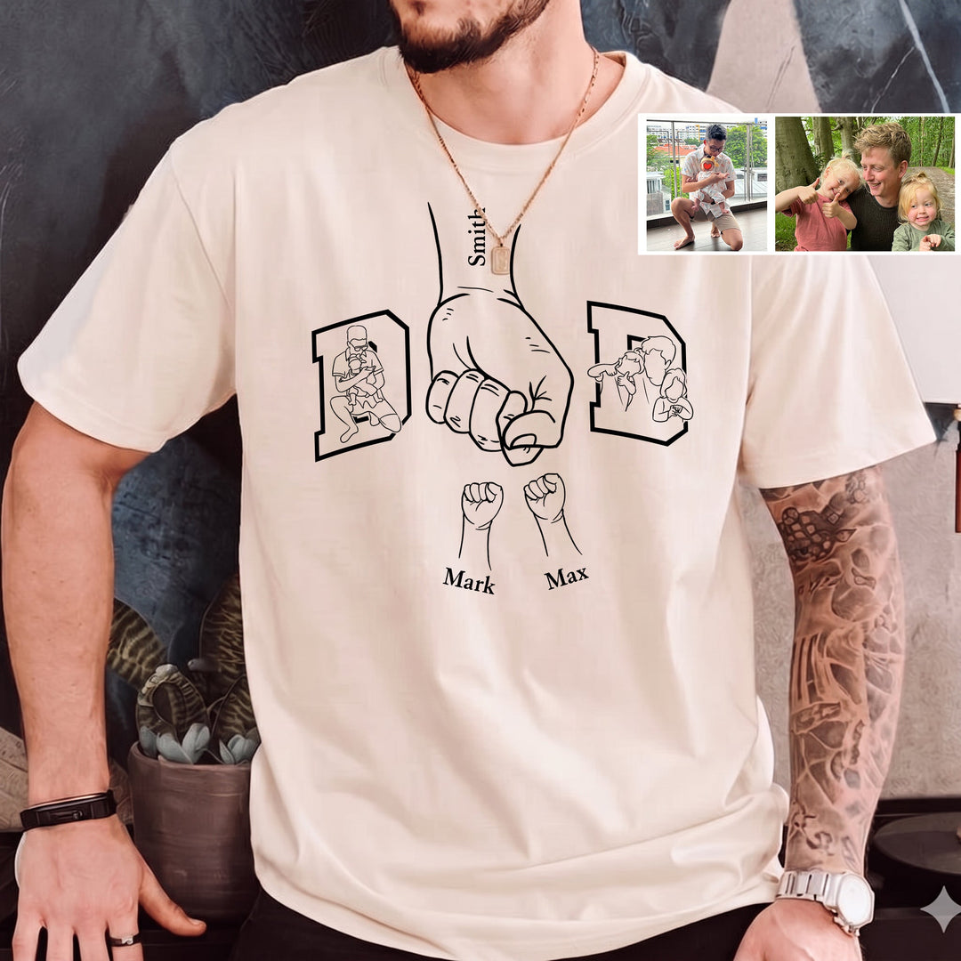 T-shirts et sweats personnalisés par transfert thermique avec des motifs de poings en silhouette – le cadeau parfait pour papa.