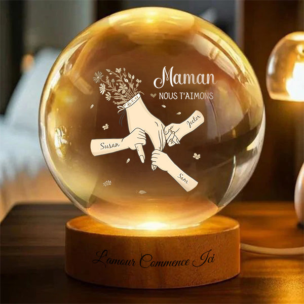 Veilleuse boule de cristal « On t’aime maman » - Décoration pour la fête des mères