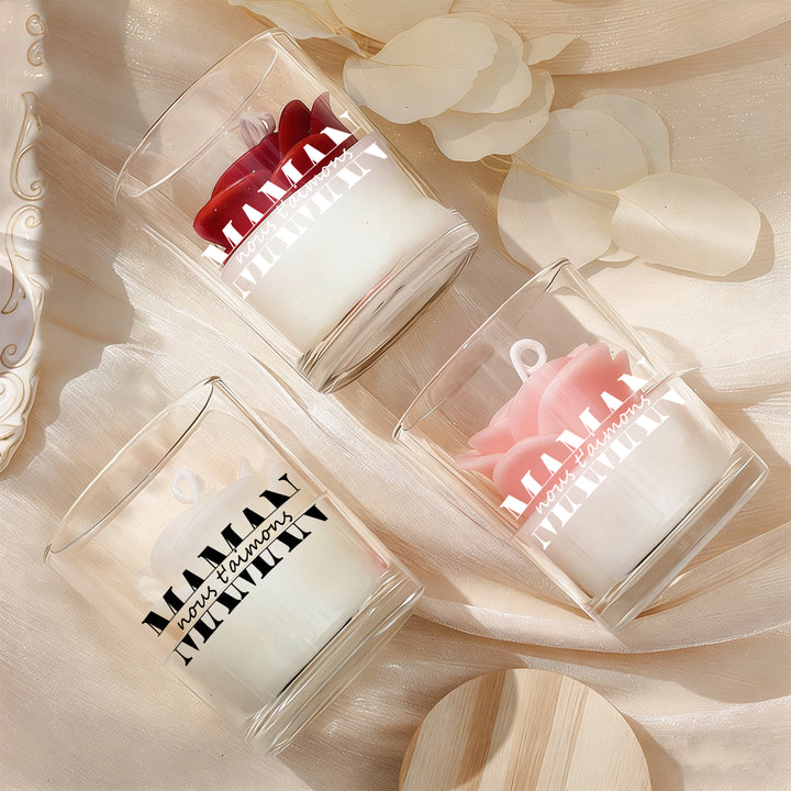 Maman, on t'aime - Bougie florale personnalisée en cire de soja