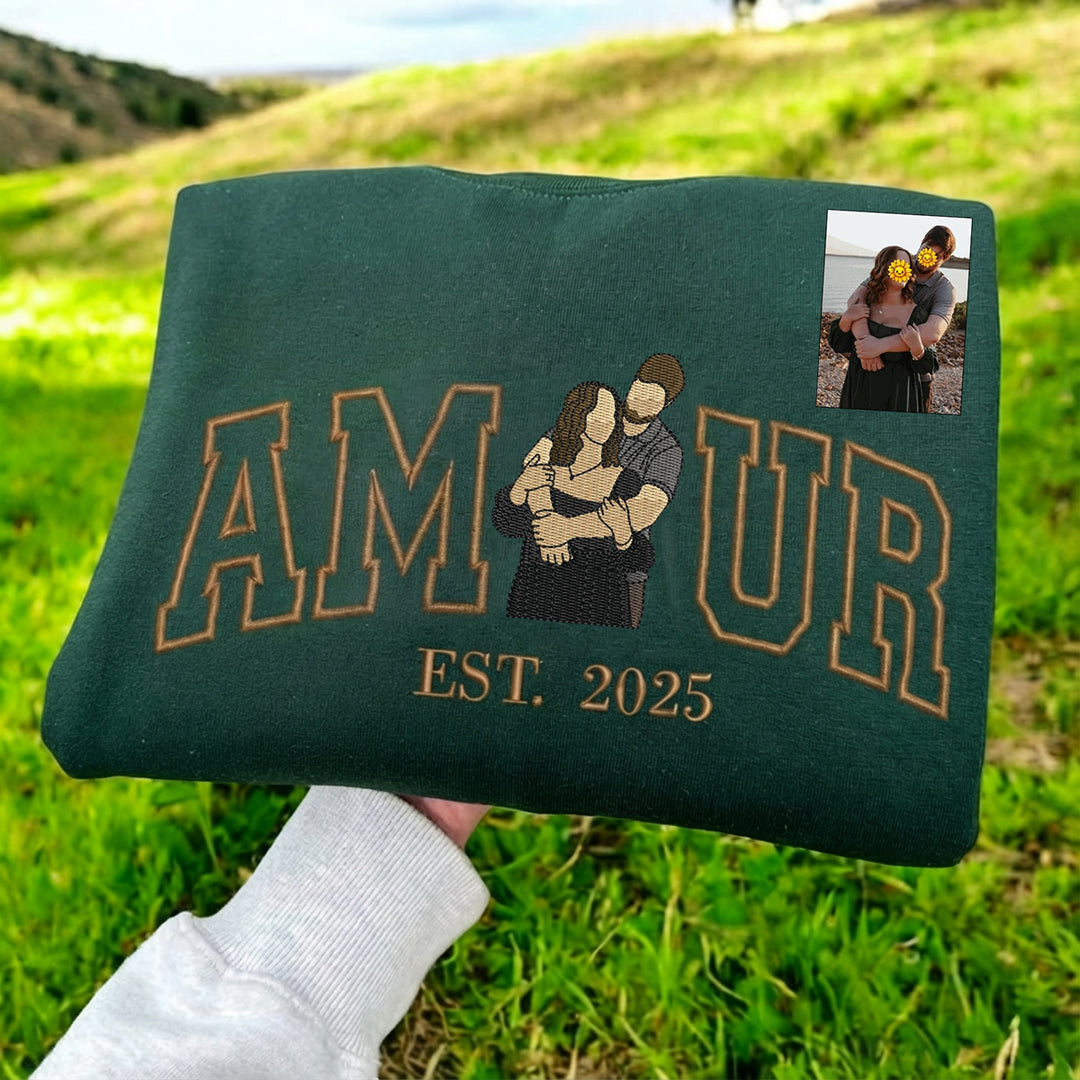 Sweat-shirt personnalisé avec portrait brodé photo AMOUR