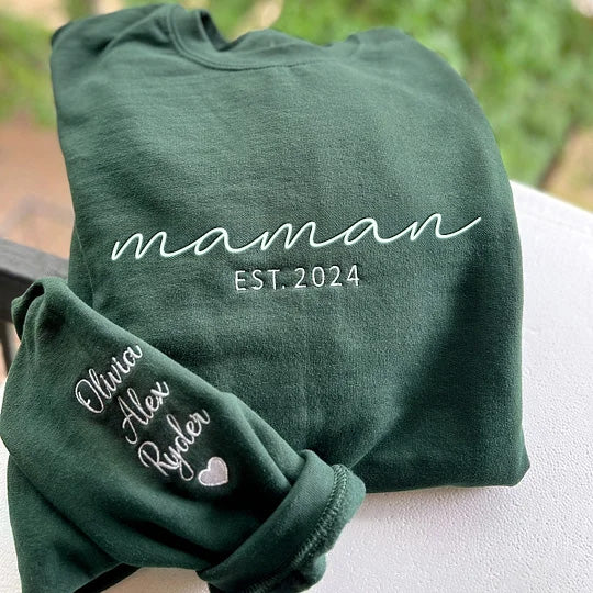 MAMAN Sweatshirt Brodé - Cadeau Parfait pour la Fête des Mères