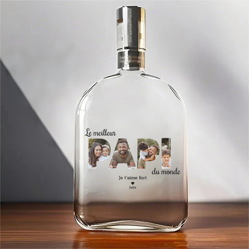 Bouteille de whisky avec lecteur de photo personnalisé, cadeau pour papa