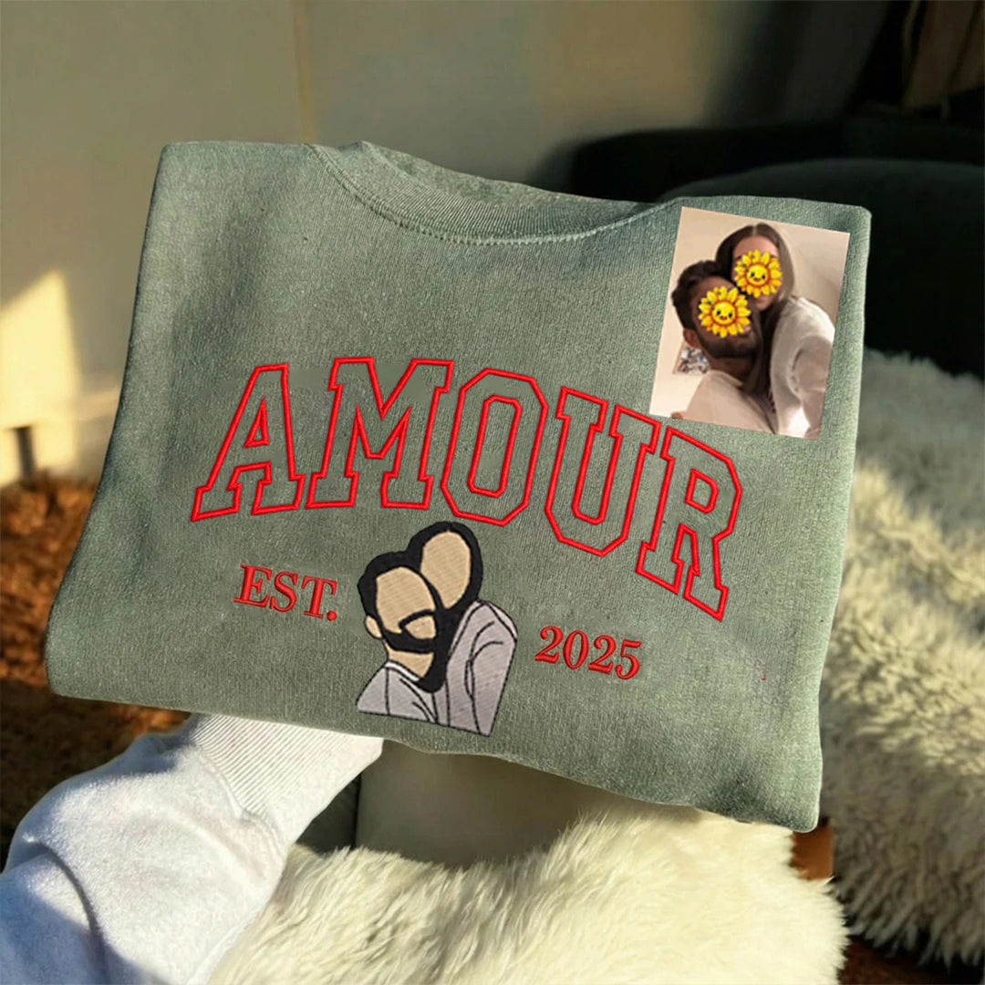 2025 Sweat-shirt personnalisé avec portrait brodé photo AMOUR