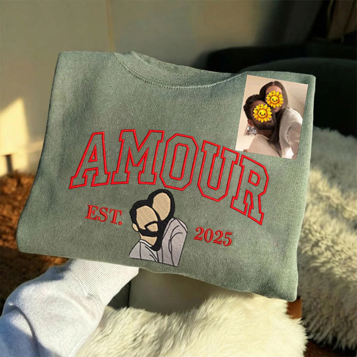 2025 Sweat-shirt personnalisé avec portrait brodé photo AMOUR