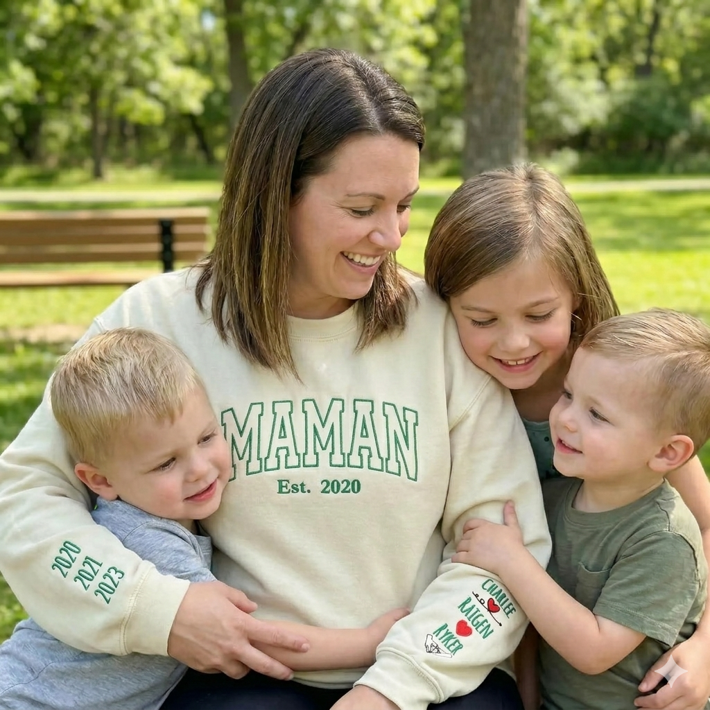 Sweat-shirt brodé pour maman avec le prénom et date de l'enfant