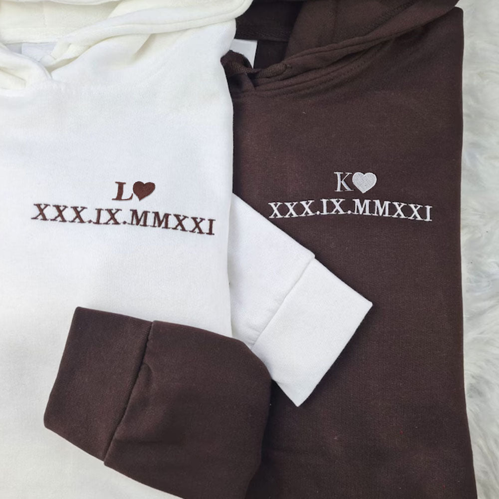 Pull personnalisé avec chiffres romains du anniversaire Pour Couple