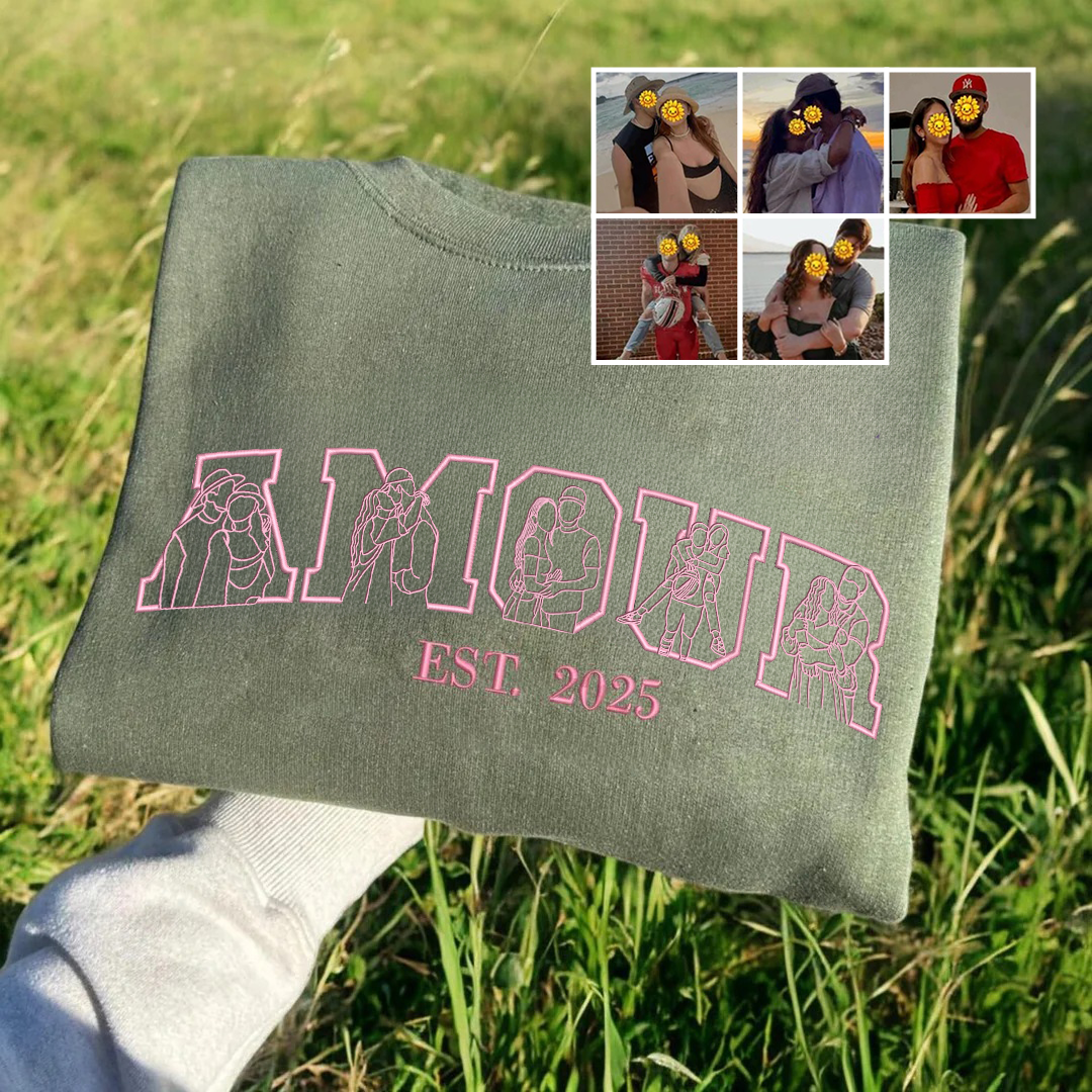 Sweat-shirt AMOUR portrait brodé Cadeau couple