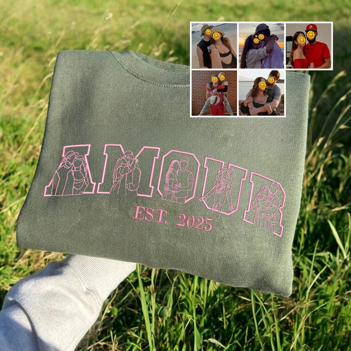 Sweat-shirt AMOUR portrait brodé Cadeau couple