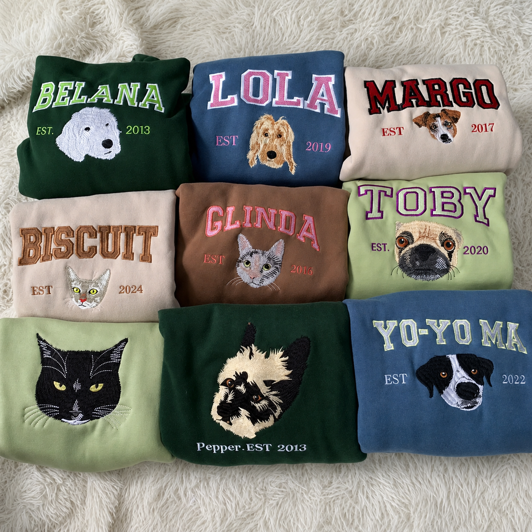 Sweat-shirt brodé personnalisé avec le visage et le nom de votre animal de compagnie, cadeau souvenir pour les amoureux des animaux