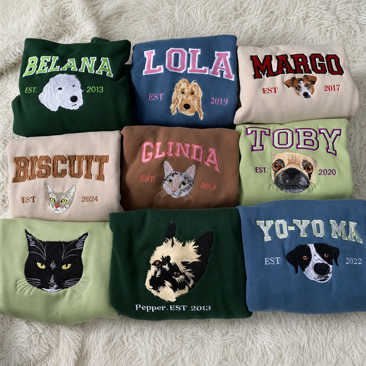 Sweat-shirt brodé personnalisé avec le visage et le nom de votre animal de compagnie, cadeau souvenir pour les amoureux des animaux