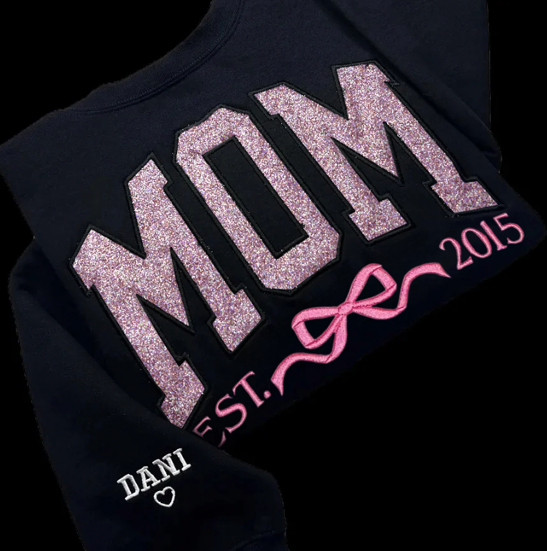 Sweat-shirt brodé personnalisé à paillettes avec nœud pour maman