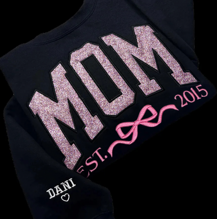 Sweat-shirt brodé personnalisé à paillettes avec nœud pour maman