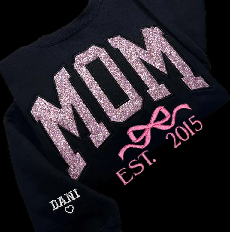 Sweat-shirt brodé personnalisé à paillettes avec nœud pour maman