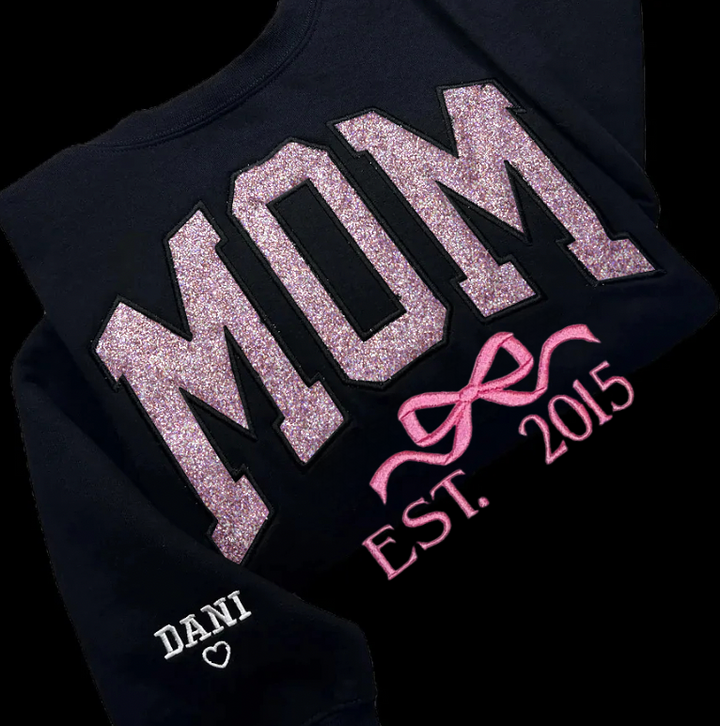 Sweat-shirt brodé personnalisé à paillettes avec nœud pour maman
