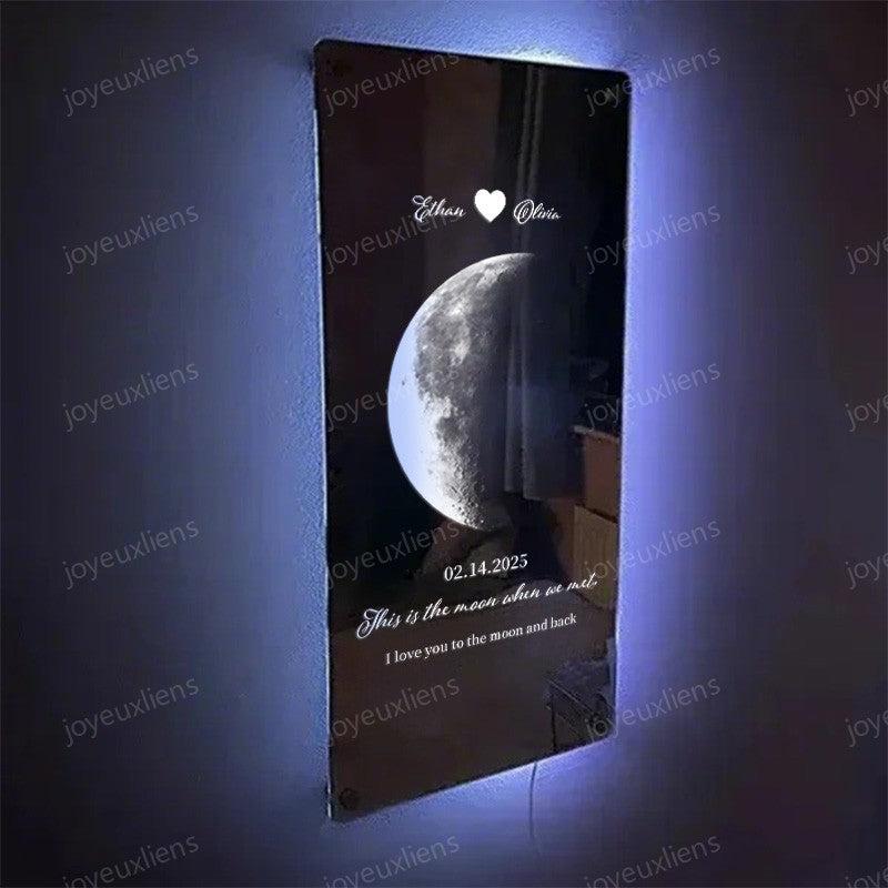 Miroir lumineux personnalisé pour couple avec phases de lune