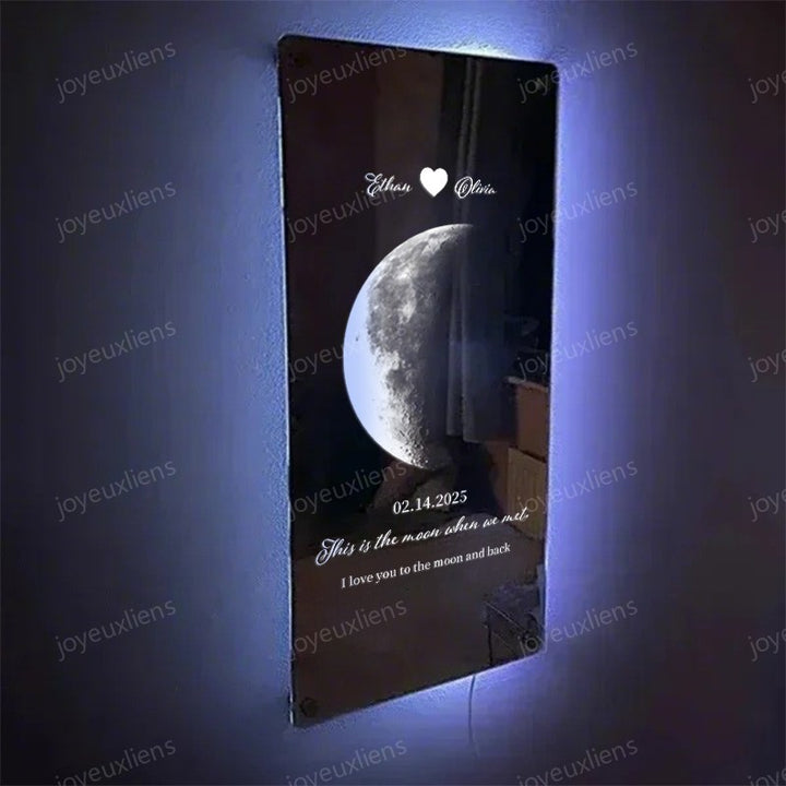 Miroir lumineux personnalisé pour couple avec phases de lune
