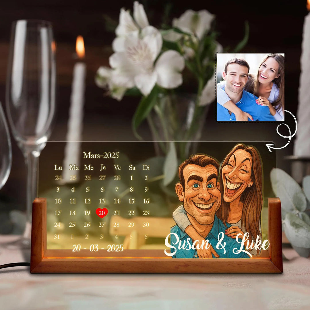 Lampe LED calendrier personnalisée avec portrait de couple, cadeau de Saint-Valentin