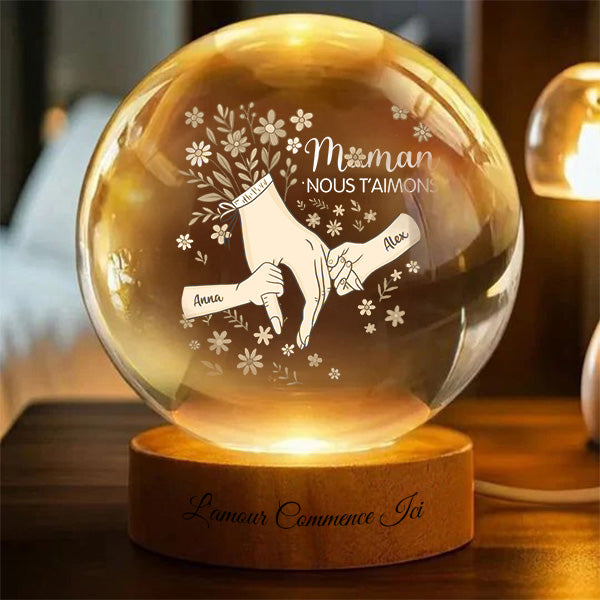 Veilleuse boule de cristal « nous t'aimons » - Décoration pour la fête des mères