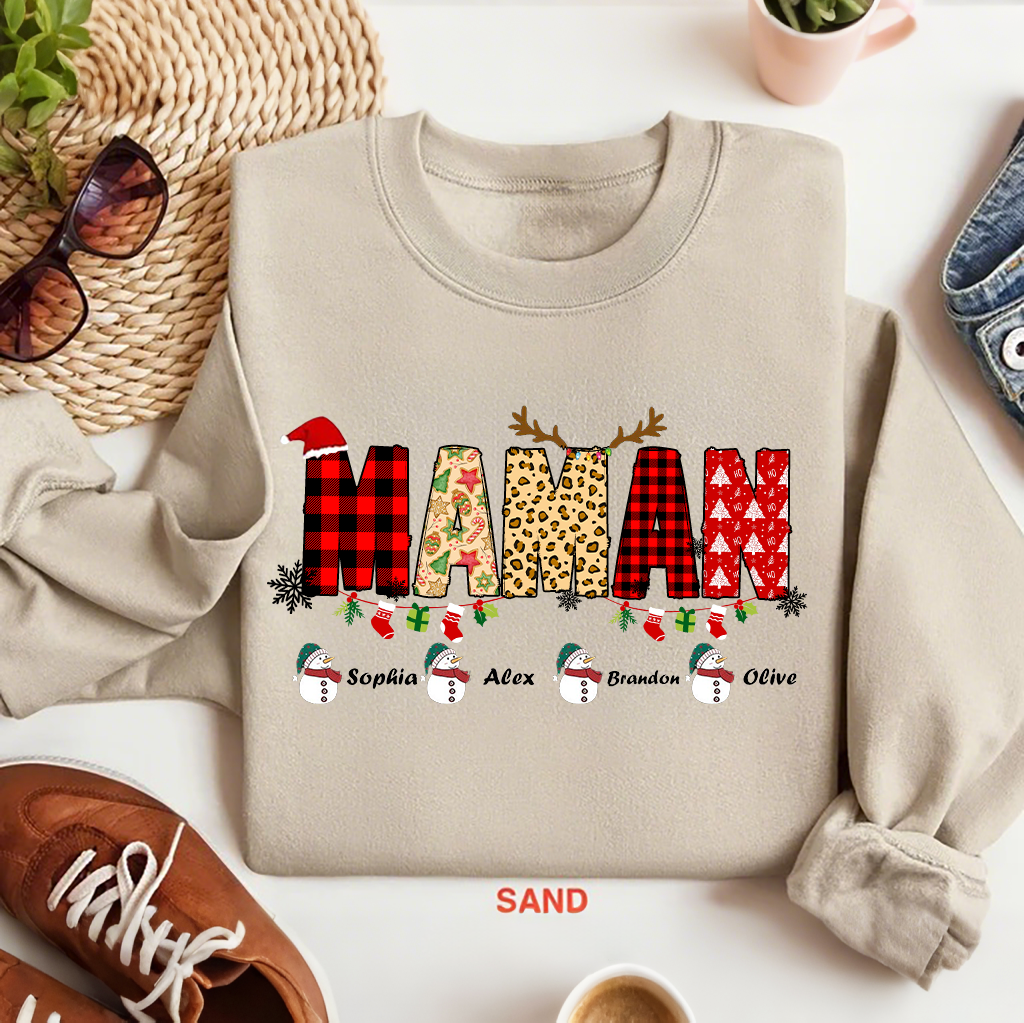 Sweat-shirt personnalisé avec nom de famille pour Noël, t-shirt de grand-mère de Noël