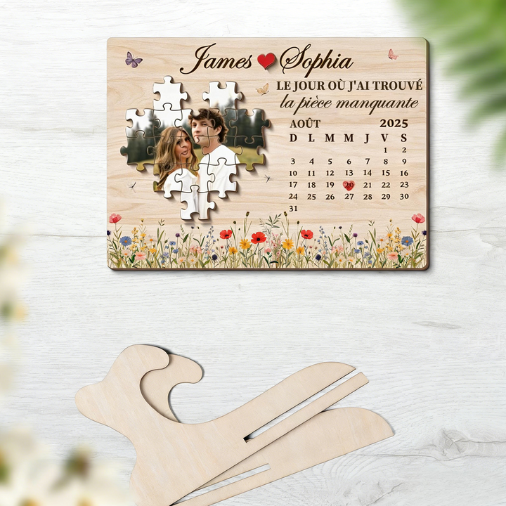 Puzzle personnalisé pour couple « Le jour où j'ai trouvé ma pièce manquante » avec plaque date personnalisée, cadeau d'anniversaire pour elle