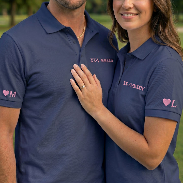 Polo brodé de chiffres romains pour couples