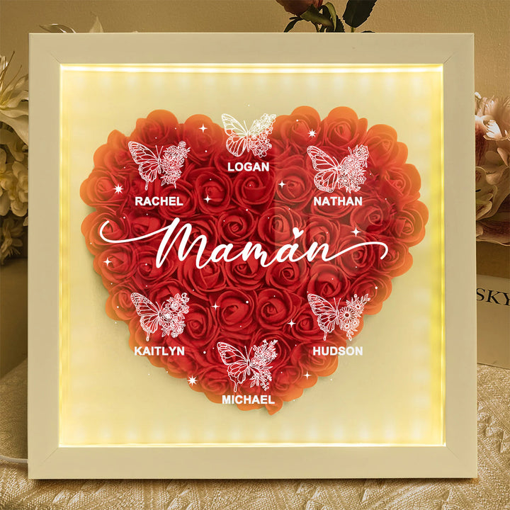 Cadre-vitrine floral motif papillon avec le prénom de l'enfant — Un cadeau pour Maman