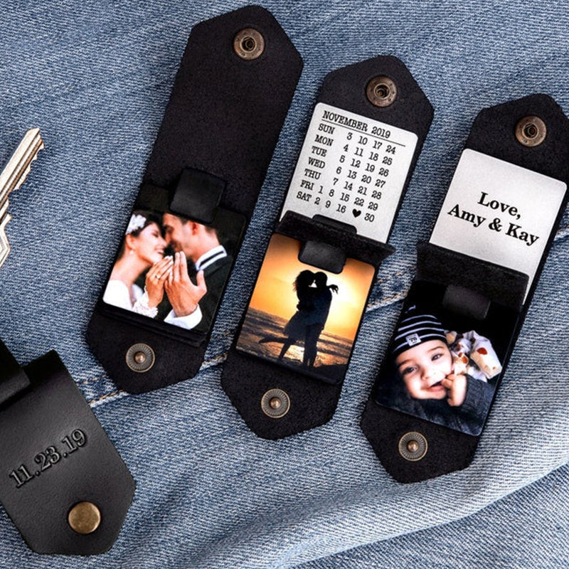 Cadeau pour papa pour la première fois, porte-clés en cuir personnalisé avec photo et nom, cadeau pour nouveau papa de la part de sa fille, cadeau photo pour futur papa