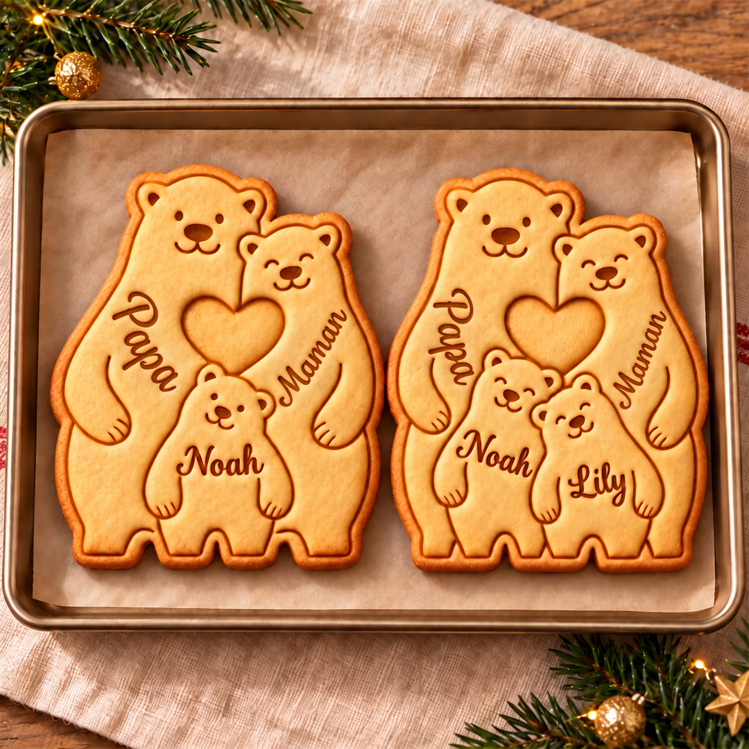 Emporte-pièce personnalisé en forme de famille d'ours,Cadeau de Noël