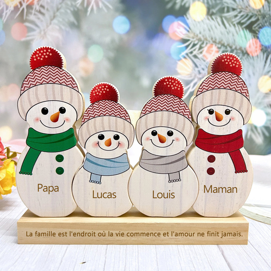 Puzzle de Noël personnalisé en bois, bonhomme de neige, cadeaux pour la famille