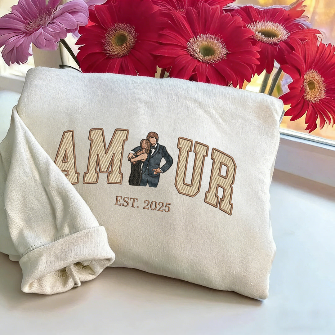 Sweat-shirt personnalisé AMOUR Broderie portrait couple