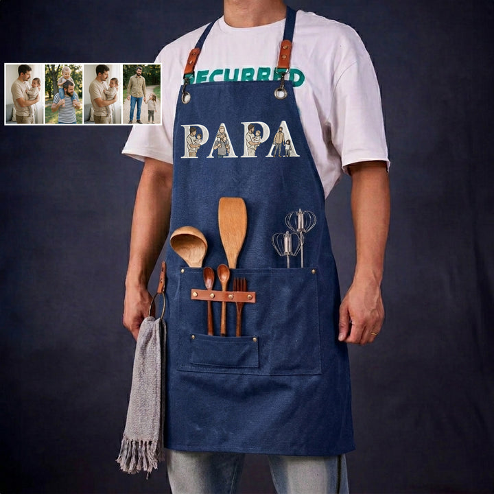 Tablier de barbecue en toile cirée brodée d'un portrait, spécialement conçu pour papa