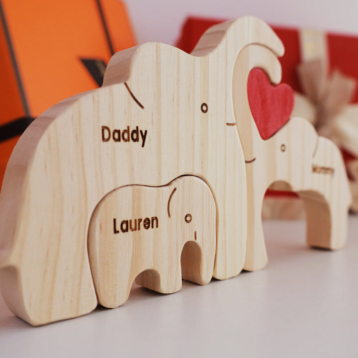 2-10 Prénoms🐘Puzzle famille éléphants en bois