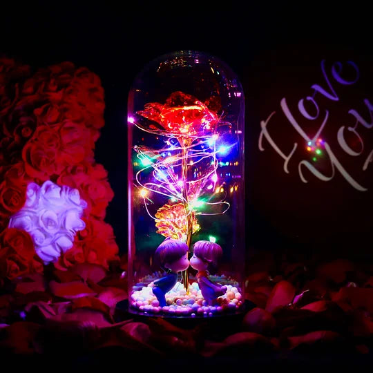 Abat-jour en verre galaxie Rose, fleur préservée, mousse colorée, veilleuse océan