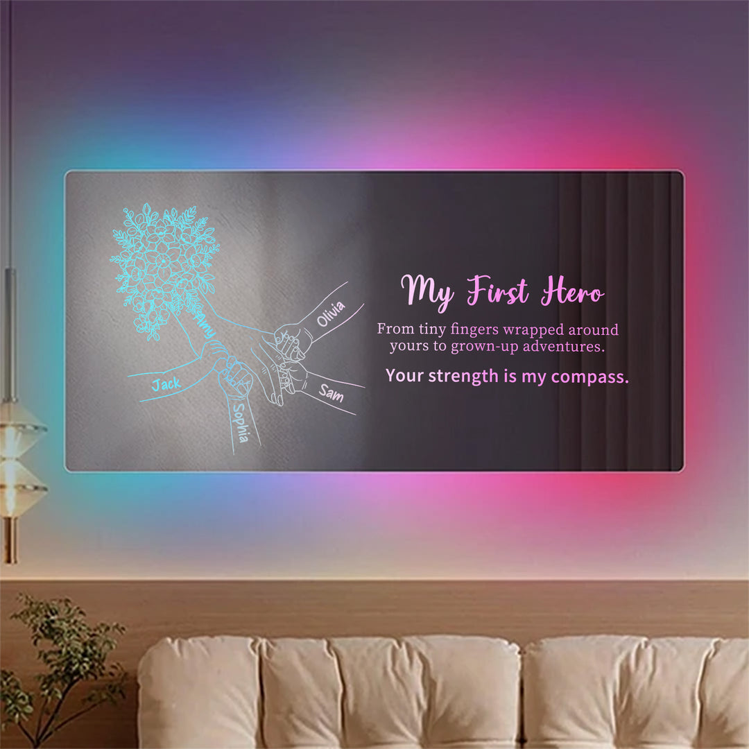 Miroir lumineux personnalisé avec empreintes de mains d'enfants — Cadeau pour la fête des Mères