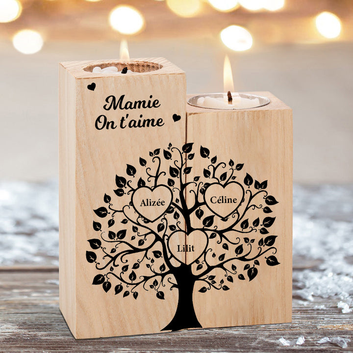Bougeoirs en Bois sans bougie Arbre de vie Arbre généalogique 3-6 Prénoms Personnalisé